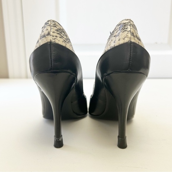 Calvin Klein Black and Snake Print Leather High Heels Pointed Toe Pumps Size 7 - Picture 7 of 15